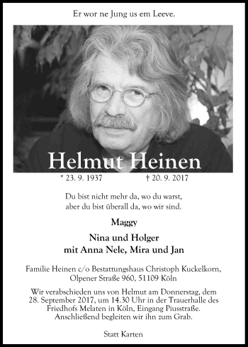 Anzeige von Helmut Heinen von Kölner Stadt-Anzeiger / Kölnische Rundschau / Express