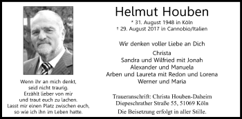 Anzeige von Helmut Houben von Kölner Stadt-Anzeiger / Kölnische Rundschau / Express