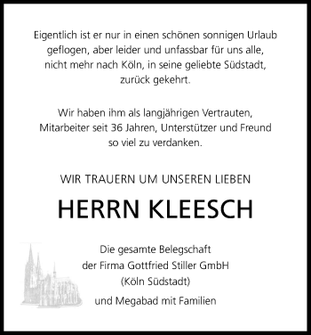 Anzeige von Helmut Kleesch von Kölner Stadt-Anzeiger / Kölnische Rundschau / Express