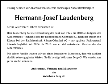Anzeige von Hermann-Josef Laudenberg von Kölner Stadt-Anzeiger / Kölnische Rundschau / Express