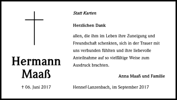Anzeige von Hermann Maaß von Kölner Stadt-Anzeiger / Kölnische Rundschau / Express