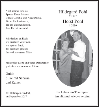 Anzeige von Hildegard und Horst Pohl von  Sonntags-Post 