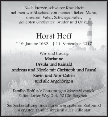 Anzeige von Horst Hoff von  Sonntags-Post 