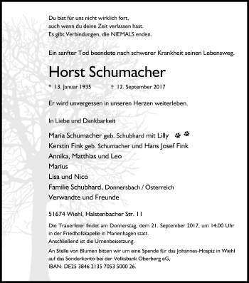 Anzeige von Horst Schumacher von Kölner Stadt-Anzeiger / Kölnische Rundschau / Express