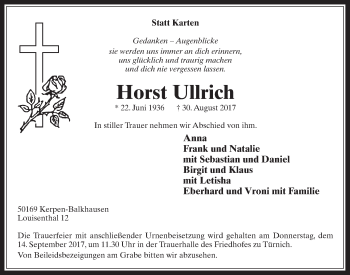 Anzeige von Horst Ullrich von  Werbepost 