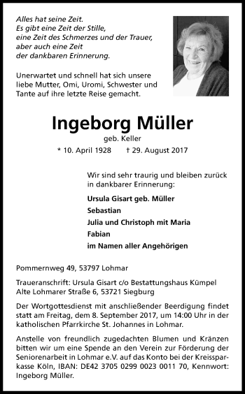 Anzeige von Ingeborg Müller von Kölner Stadt-Anzeiger / Kölnische Rundschau / Express