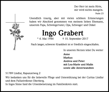 Anzeige von Ingo Grabert von Kölner Stadt-Anzeiger / Kölnische Rundschau / Express