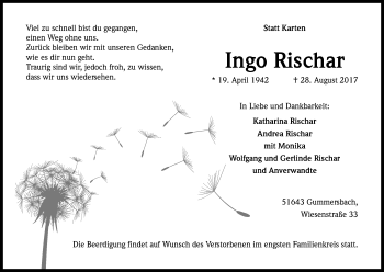 Anzeige von Ingo Rischar von Kölner Stadt-Anzeiger / Kölnische Rundschau / Express