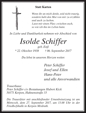 Anzeige von Isolde Schiffer von  Werbepost 