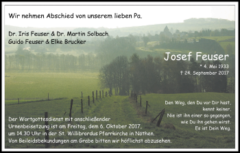 Anzeige von Josef Feuser von Kölner Stadt-Anzeiger / Kölnische Rundschau / Express
