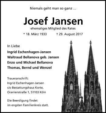 Anzeige von Josef Jansen von Kölner Stadt-Anzeiger / Kölnische Rundschau / Express