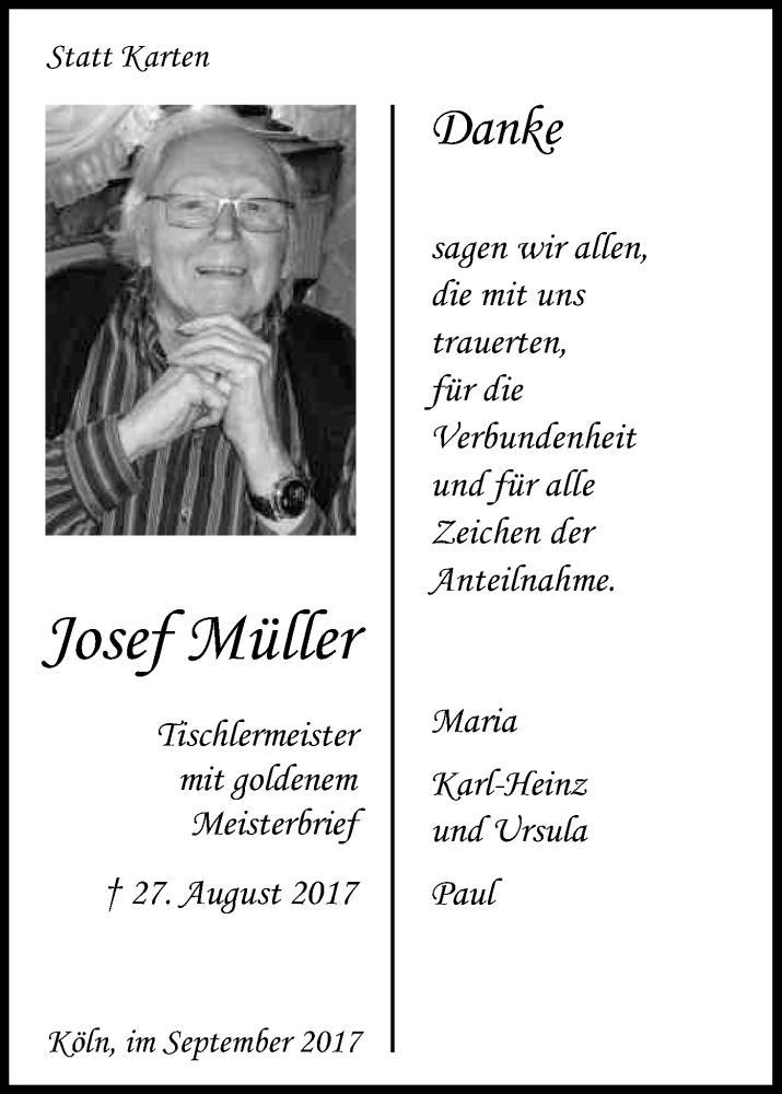  Traueranzeige für Josef Müller vom 30.09.2017 aus Kölner Stadt-Anzeiger / Kölnische Rundschau / Express