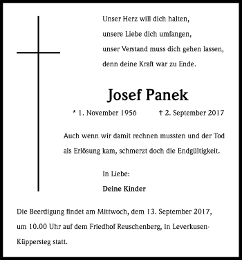 Anzeige von Josef Panek von Kölner Stadt-Anzeiger / Kölnische Rundschau / Express