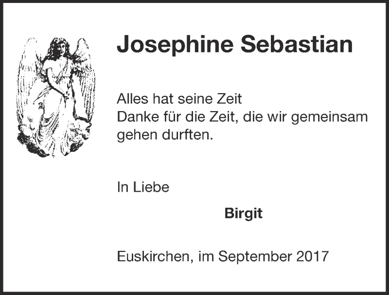  Traueranzeige für Josephine Sebastian vom 23.09.2017 aus  Blickpunkt Euskirchen 