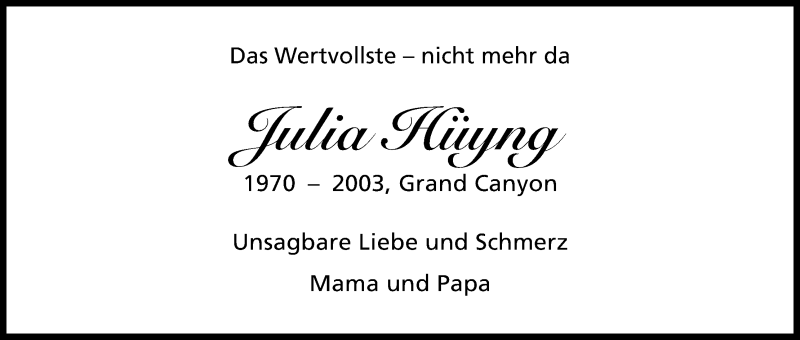  Traueranzeige für Julia Hüyng vom 16.09.2017 aus Kölner Stadt-Anzeiger / Kölnische Rundschau / Express