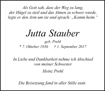 Anzeige von Jutta Stauber von  Bergisches Handelsblatt 