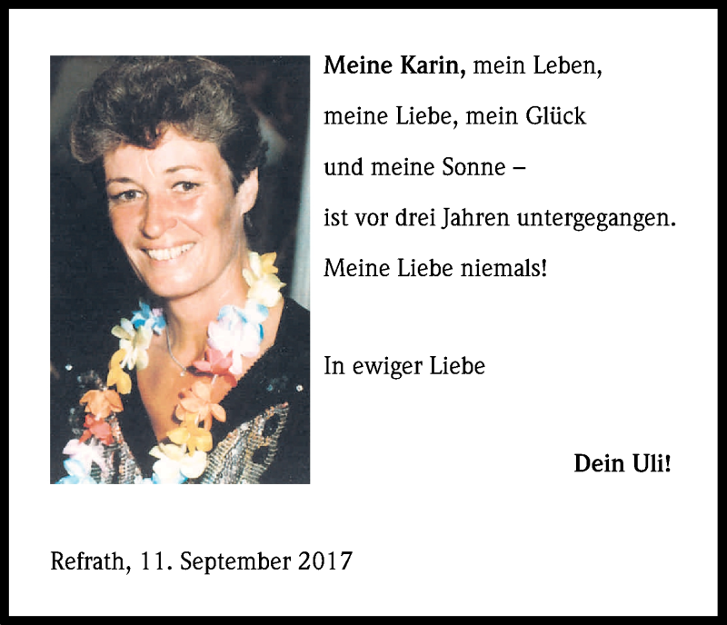  Traueranzeige für Karin Trupke vom 11.09.2017 aus Kölner Stadt-Anzeiger / Kölnische Rundschau / Express