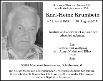 Anzeige von Karl-Heinz Krumbein von  Blickpunkt Euskirchen 