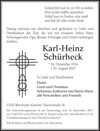 Anzeige von Karl-Heinz Schürheck von  Schlossbote/Werbekurier 
