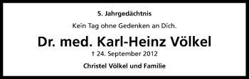 Anzeige von Karl-Heinz Völkel von Kölner Stadt-Anzeiger / Kölnische Rundschau / Express