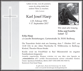Anzeige von Karl Josef Haep von  Werbepost 