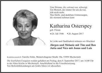 Anzeige von Katharina Osterspey von  Blickpunkt Euskirchen 