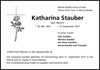 Anzeige von Katharina Stauber von Kölner Stadt-Anzeiger / Kölnische Rundschau / Express