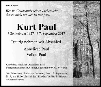 Anzeige von Kurt Paul von Kölner Stadt-Anzeiger / Kölnische Rundschau / Express