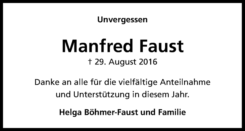  Traueranzeige für Manfred Faust vom 02.09.2017 aus Kölner Stadt-Anzeiger / Kölnische Rundschau / Express