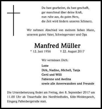 Anzeige von Manfred Müller von Kölner Stadt-Anzeiger / Kölnische Rundschau / Express