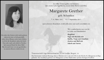 Anzeige von Margarete Grether von Kölner Stadt-Anzeiger / Kölnische Rundschau / Express