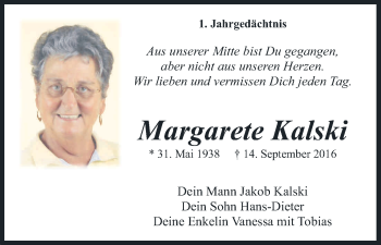 Anzeige von Margarete Kalski von Kölner Stadt-Anzeiger / Kölnische Rundschau / Express