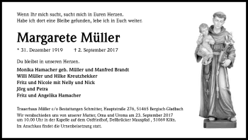 Anzeige von Margarete Müller von Kölner Stadt-Anzeiger / Kölnische Rundschau / Express