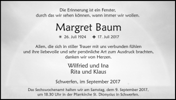Anzeige von Margret Baum von  Blickpunkt Euskirchen 