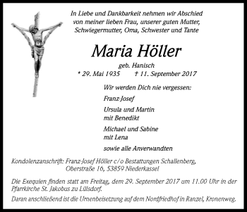 Anzeige von Maria Höller von Kölner Stadt-Anzeiger / Kölnische Rundschau / Express