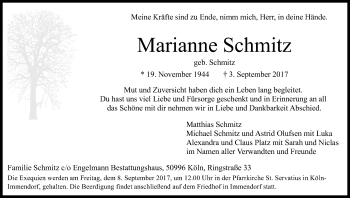 Anzeige von Marianne Schmitz von Kölner Stadt-Anzeiger / Kölnische Rundschau / Express