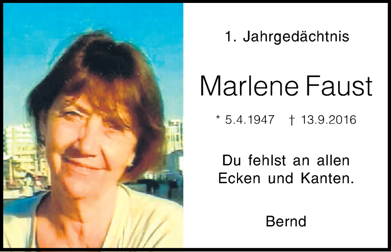  Traueranzeige für Marlene Faust vom 13.09.2017 aus Kölner Stadt-Anzeiger / Kölnische Rundschau / Express