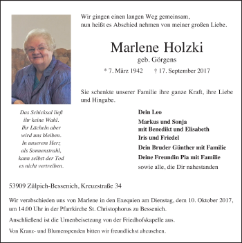 Anzeige von Marlene Holzki von  Blickpunkt Euskirchen 