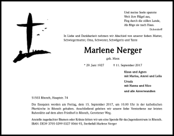 Anzeige von Marlene Nerger von Kölner Stadt-Anzeiger / Kölnische Rundschau / Express