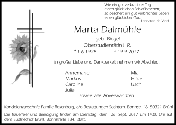 Anzeige von Marta Dalmühle von Kölner Stadt-Anzeiger / Kölnische Rundschau / Express