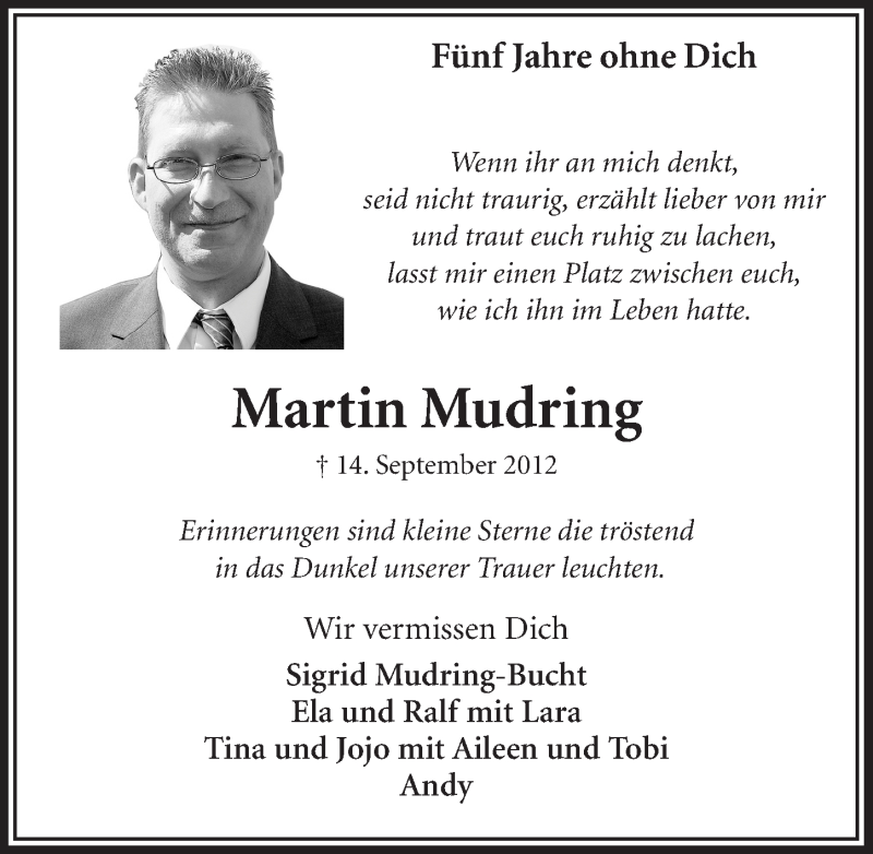  Traueranzeige für Martin Mudring vom 13.09.2017 aus  Bergisches Handelsblatt 