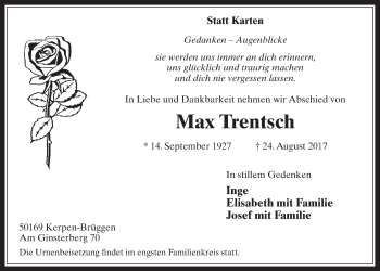 Anzeige von Max Trentsch von  Werbepost 