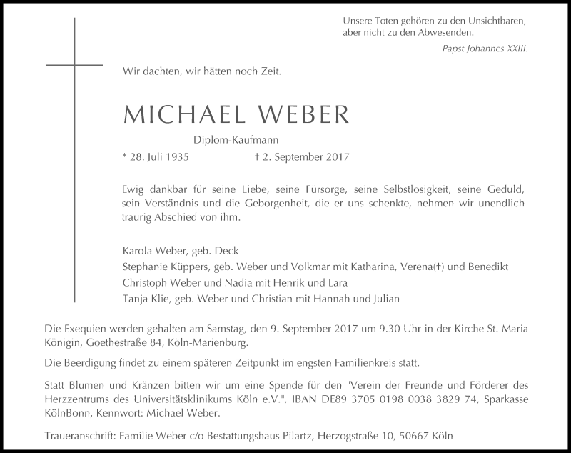  Traueranzeige für Michael Weber vom 07.09.2017 aus Kölner Stadt-Anzeiger / Kölnische Rundschau / Express