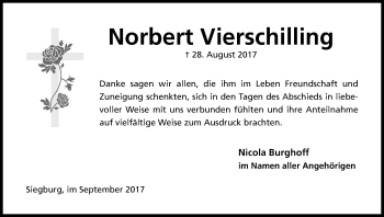 Anzeige von Norbert Vierschilling von Kölner Stadt-Anzeiger / Kölnische Rundschau / Express