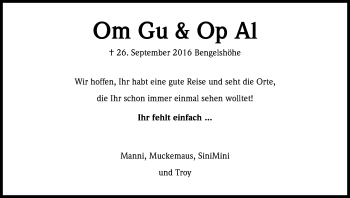 Anzeige von Om Gu & Op Al  von Kölner Stadt-Anzeiger / Kölnische Rundschau / Express