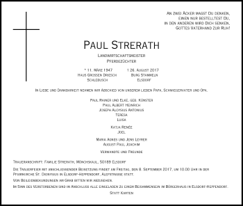 Anzeige von Paul Strerath von Kölner Stadt-Anzeiger / Kölnische Rundschau / Express