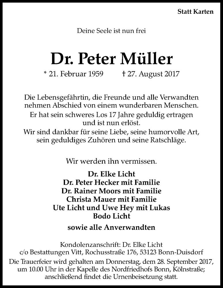  Traueranzeige für Peter Müller vom 23.09.2017 aus Kölner Stadt-Anzeiger / Kölnische Rundschau / Express