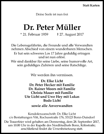 Anzeige von Peter Müller von Kölner Stadt-Anzeiger / Kölnische Rundschau / Express