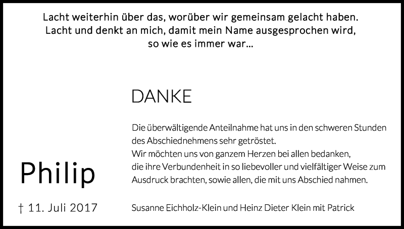  Traueranzeige für Philip  vom 23.09.2017 aus Kölner Stadt-Anzeiger / Kölnische Rundschau / Express