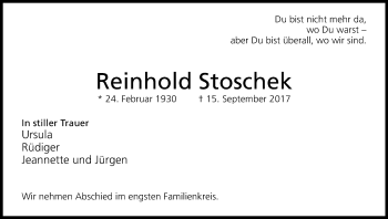 Anzeige von Reinhold Stoschek von Kölner Stadt-Anzeiger / Kölnische Rundschau / Express